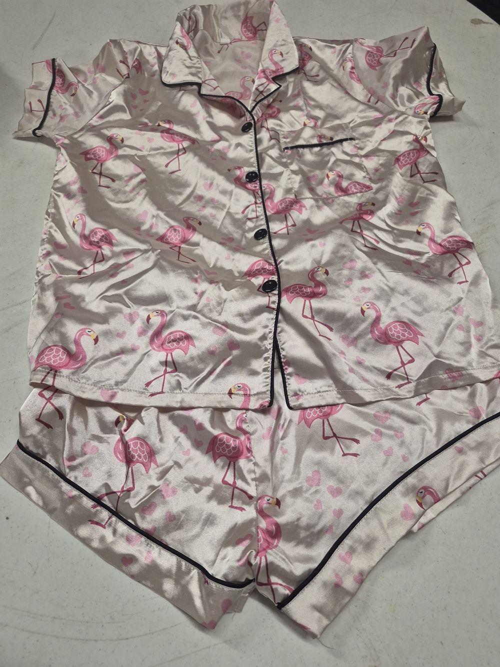 Silky Pink Flamingo Short Pajama Set - Women